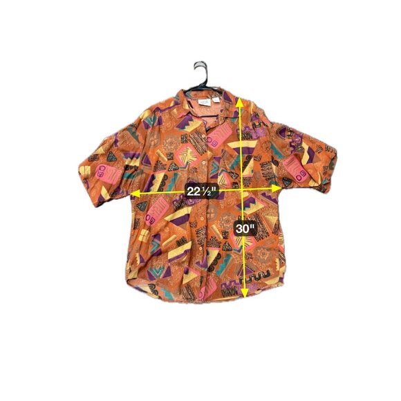 Vintage Morgan Square Button Front Blouse Brown Multi 22W/42 Geometric Print - Picture 6 of 9